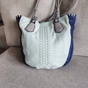 OrYany Lyssie pebble leather large tote shoulder bag double handle colorblock